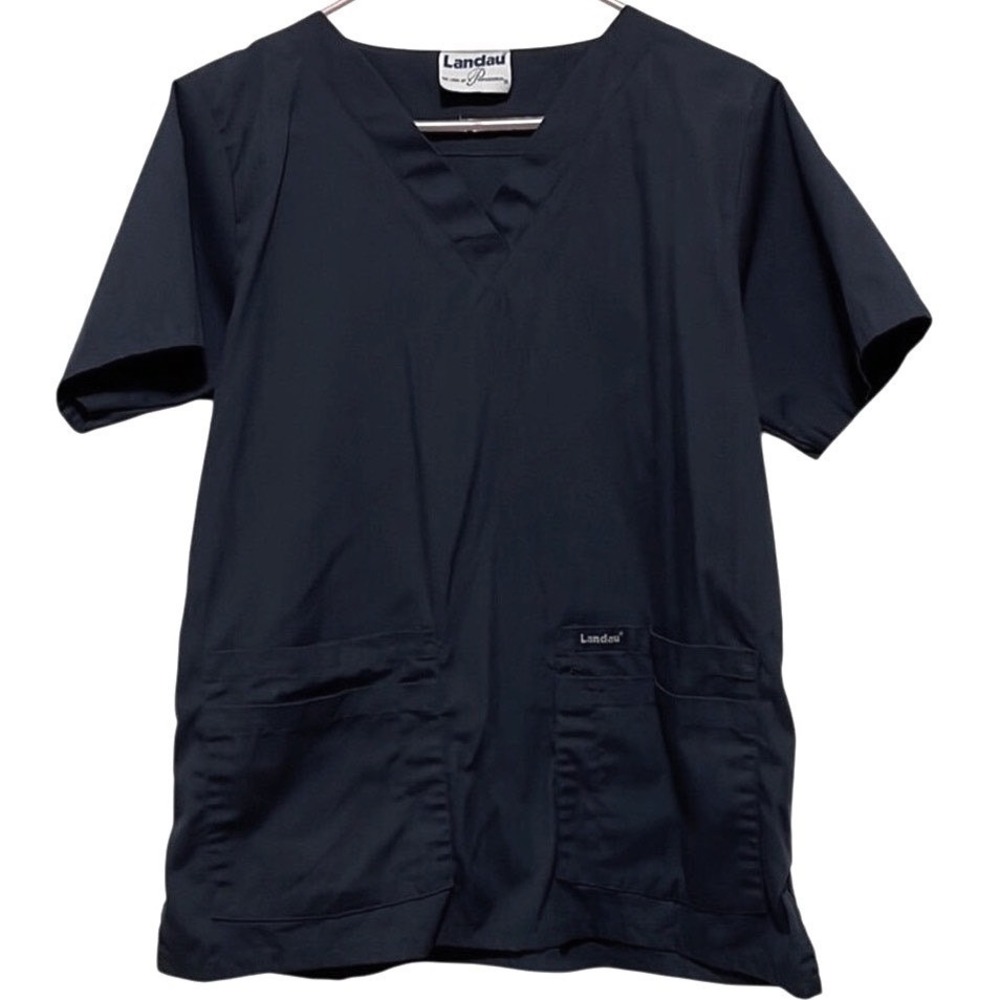 Landau Classic Scrub Top Womens Navy Blue Medium Shirt Pockets